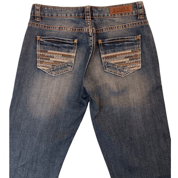 Rock & Roll Cowgirl Boyfriend Jeans 27 30"X32" Blue Embroidered Southwestern - Picture 3 of 15